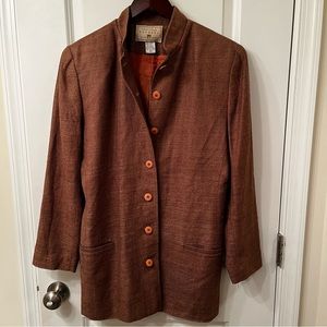 Express 100% Woven Silk Brown Blazer with Orange Buttons